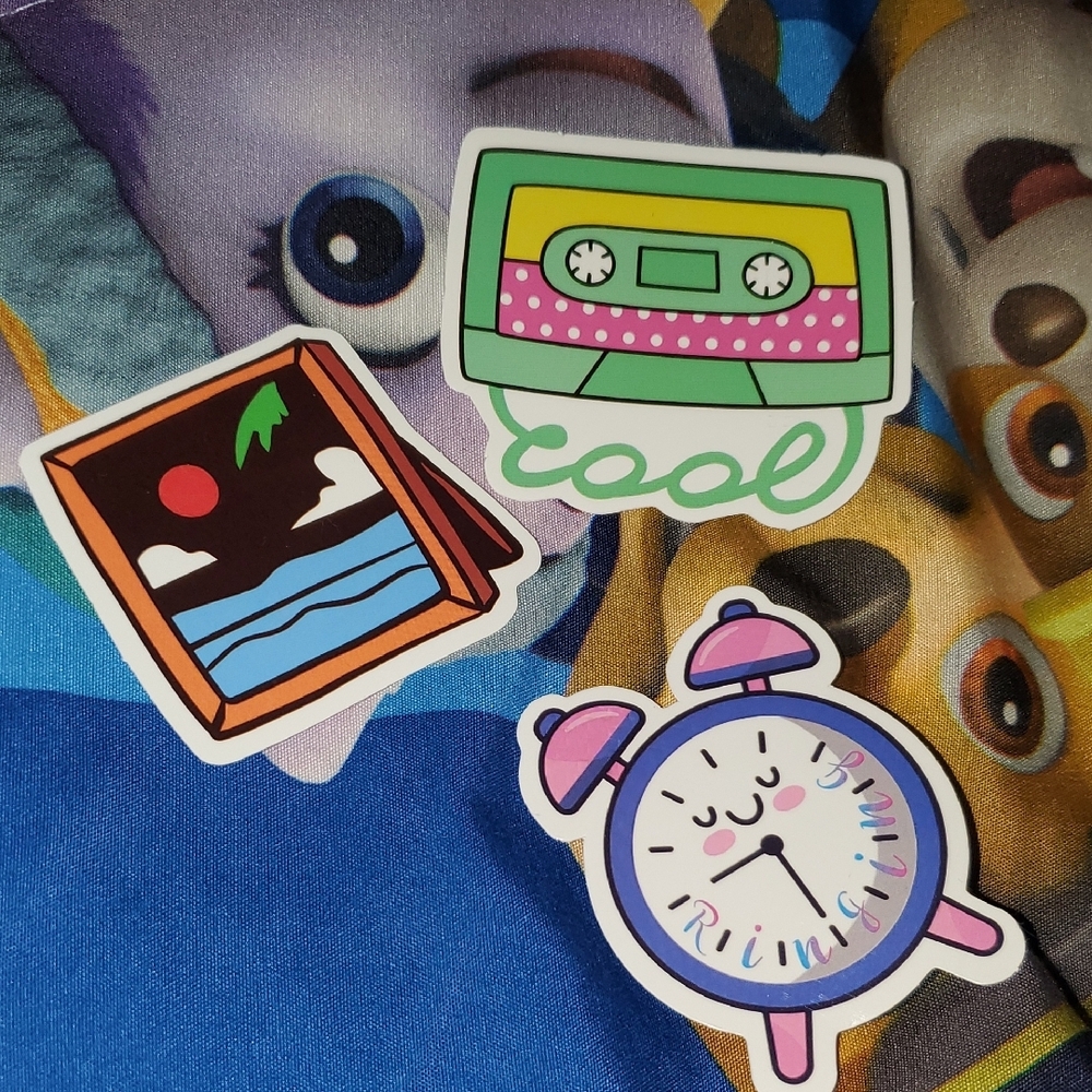 🌈FREE W/BUNDLE🌈 Set Of 3 Colorful Cassette, Clock, and Art Stickers